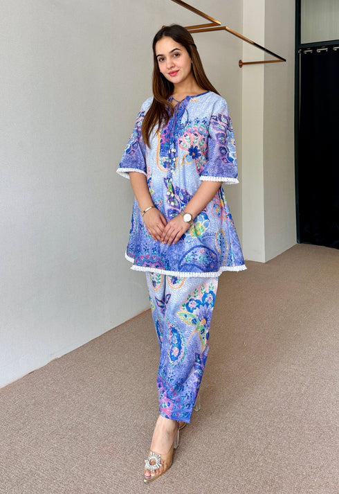 Blue Festive Schiffi Kurta Set